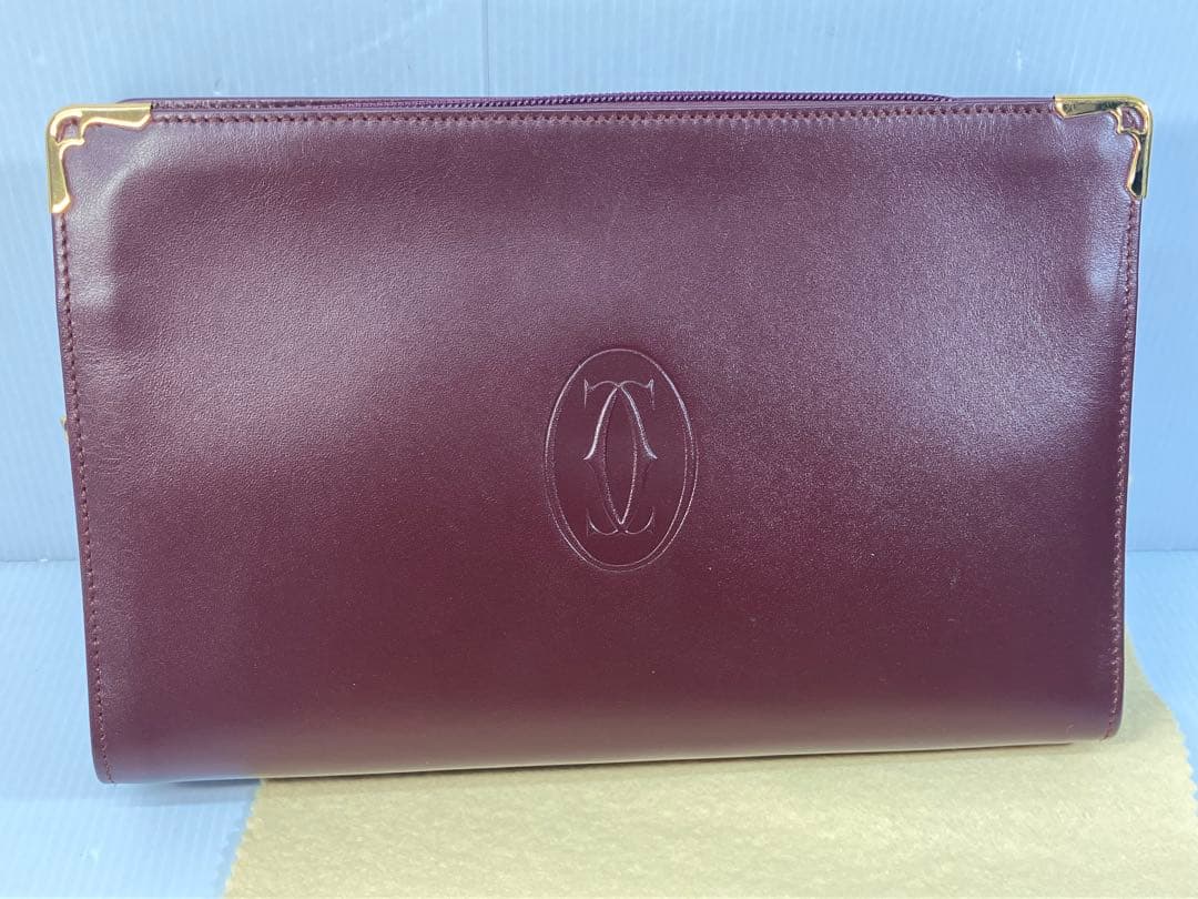美品！【Cartier】マストライン レザー クラッチ、セカンドバッグ ボルドー