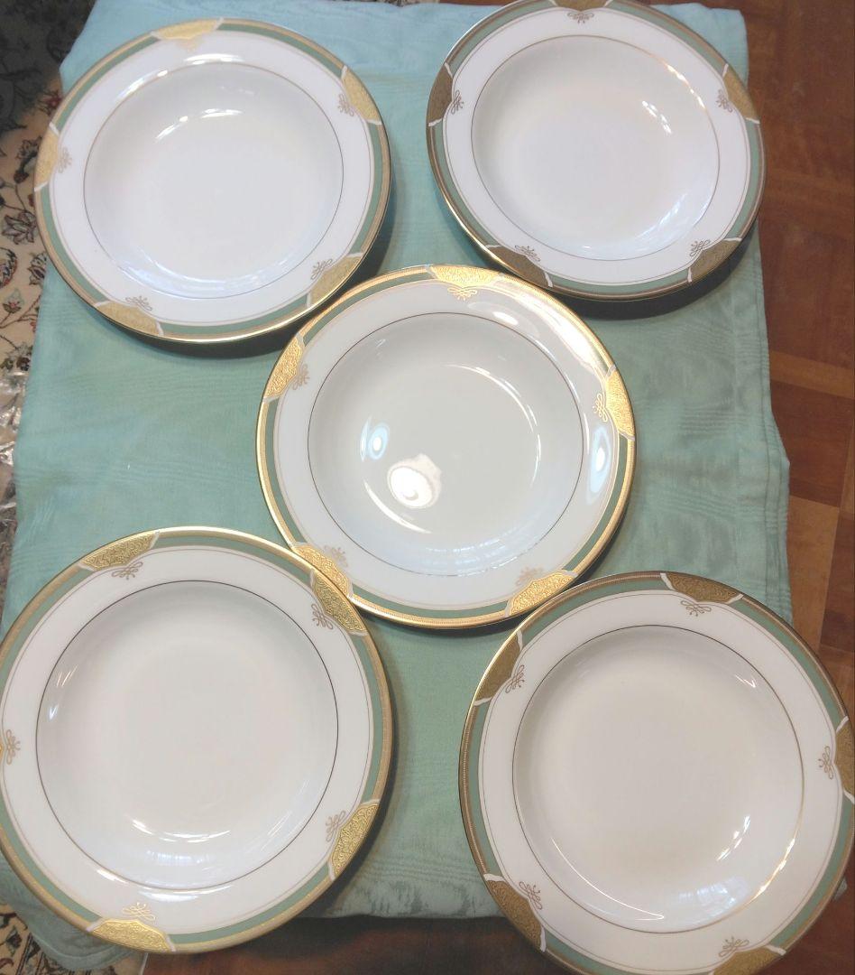 鳴海 皿2種類× 5枚 金色装飾グリーン