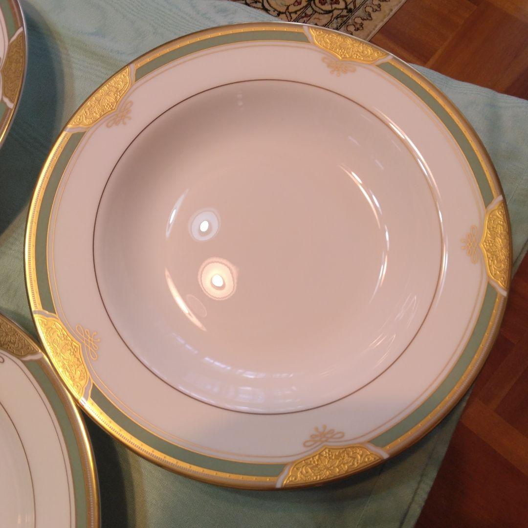 鳴海 皿2種類× 5枚 金色装飾グリーン