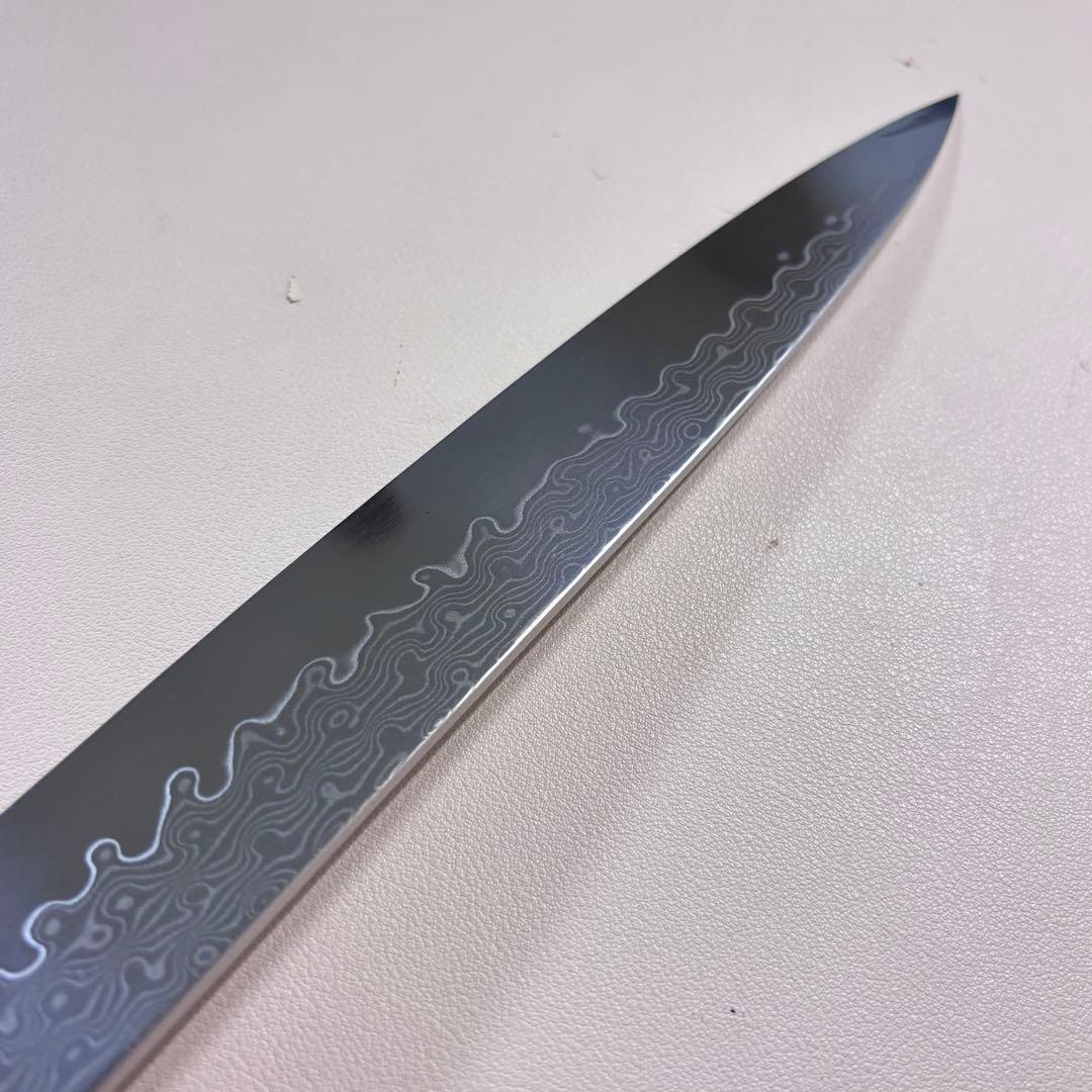【鞘付き】尺300mm 墨流しダマスカス 柳刃包丁 黒檀本 牛八角柄刺身 和包丁