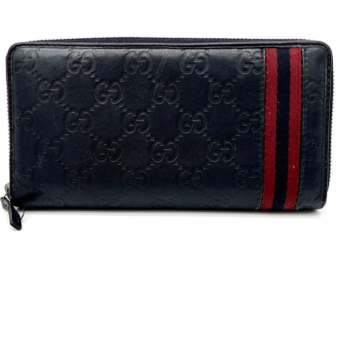 GUCCI ラウンドファスナー　シェリーライン　グッチシマ　ダークネイビー