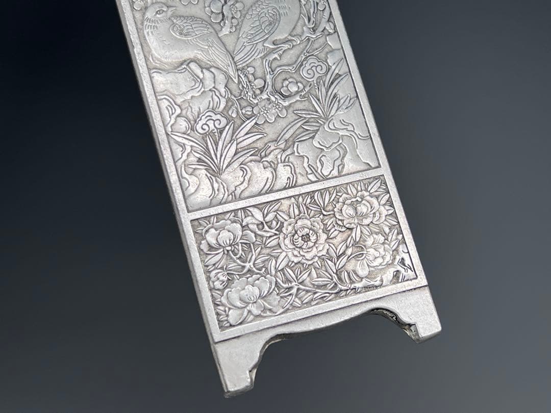 中国美術　春夏秋冬4枚セット　文鎮　金属工芸　浮彫　刻印あり　厚重　コレクション