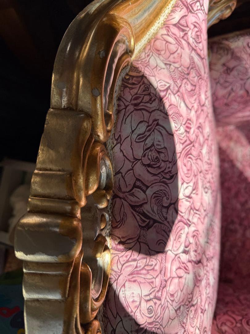 引取　イタリア製 PEGASO ロココ調 アームチェア 玉座風 金銀装飾 1P