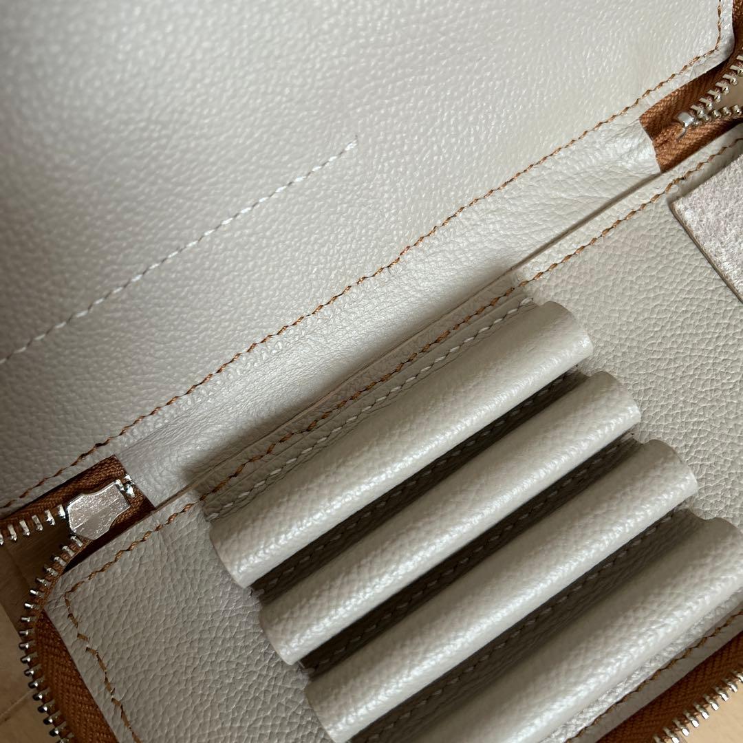 4本挿　ラウンドジップペンケース　レザーペンケース　ヌメ革　バハギア　似　手縫い