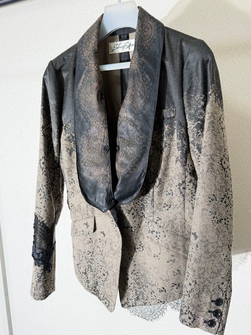 シェアスピリット レザー切り替え レース装飾 総柄テーラードジャケット