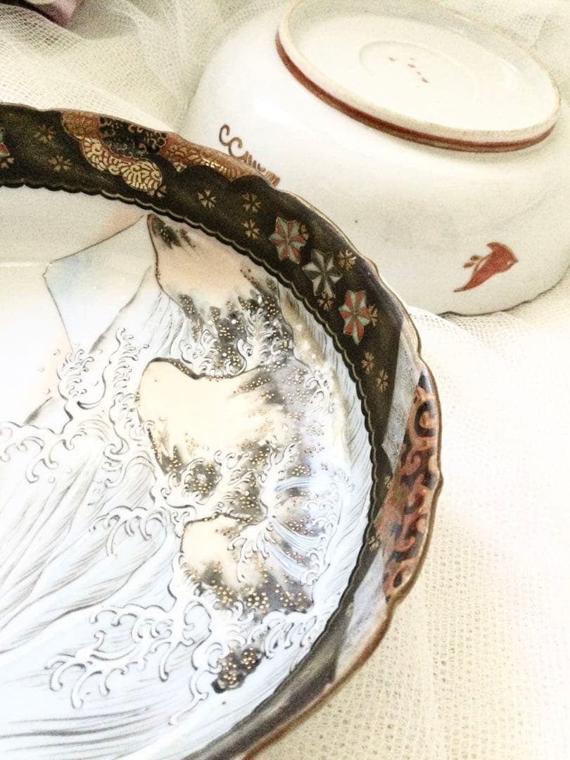 古九谷　朝日造　中鉢☆アンティーク昭和レトロ☆豪華な絵付け美品