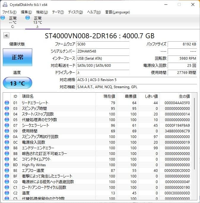 シーゲイト 4.0TB IRON WOLF NAS ST4000VN008 2台