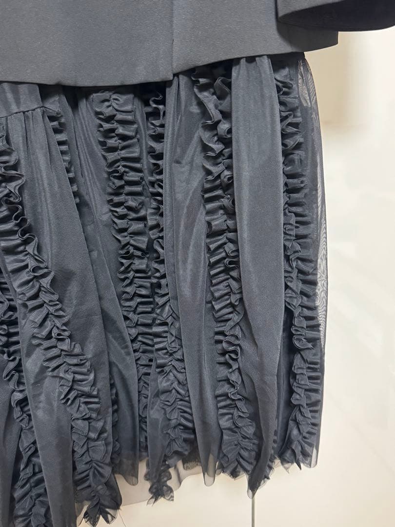 【美品送料込】ブラックフリルパーティードレス　ジャケット　ワンピース　XL