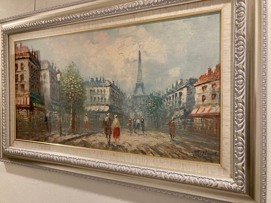 パリの街並み 油彩画 エッフェル塔