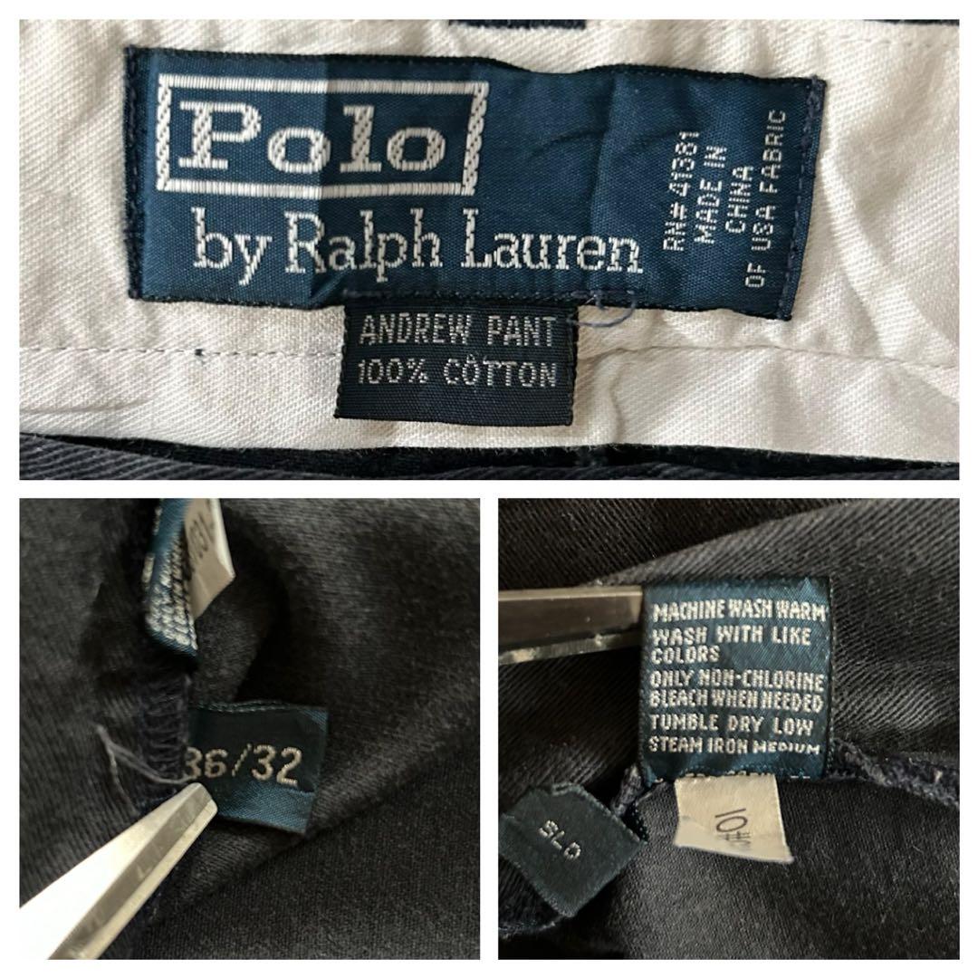 PoloRalphLaurenANDREWフェードブラックポロチノ墨黒W36古着