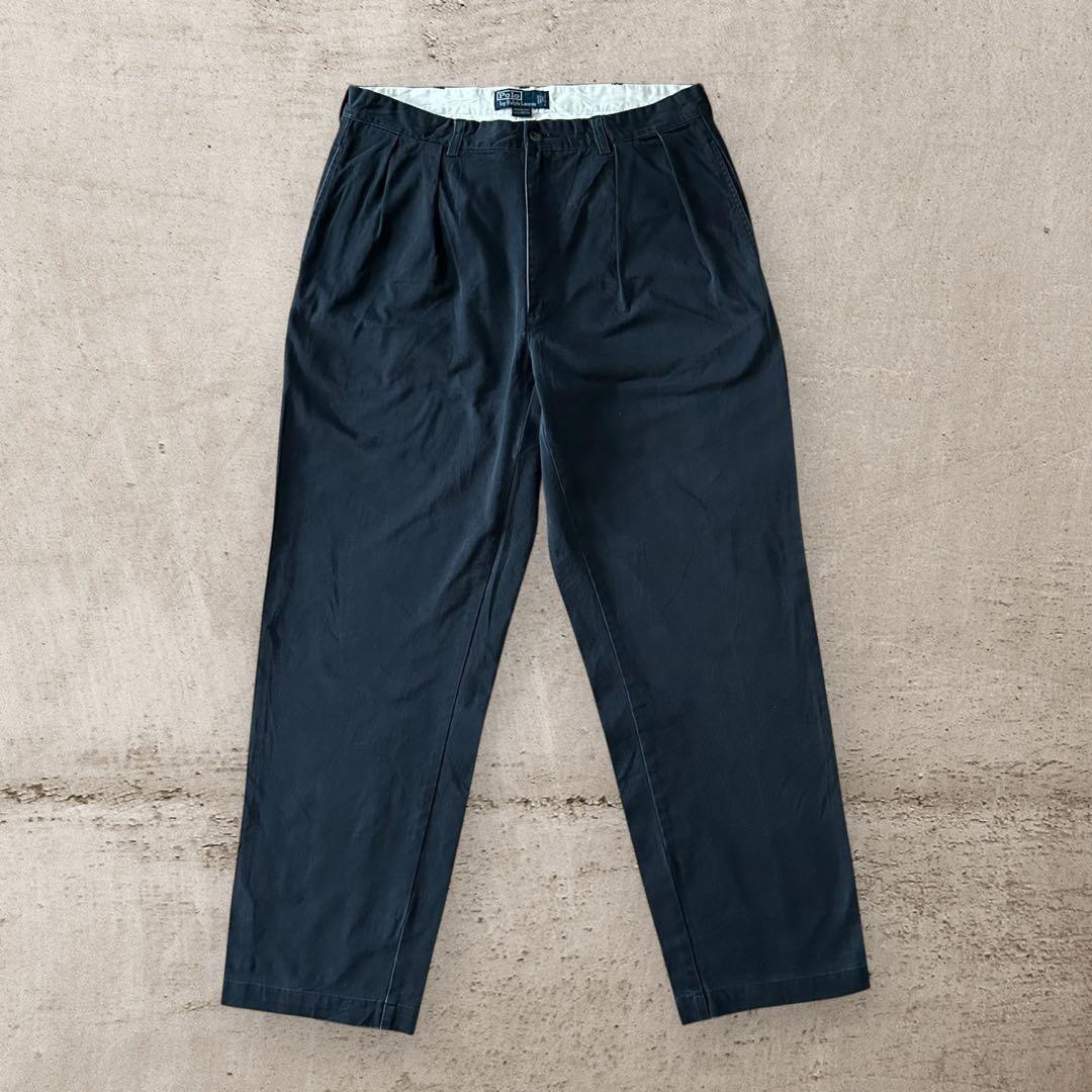 PoloRalphLaurenANDREWフェードブラックポロチノ墨黒W36古着