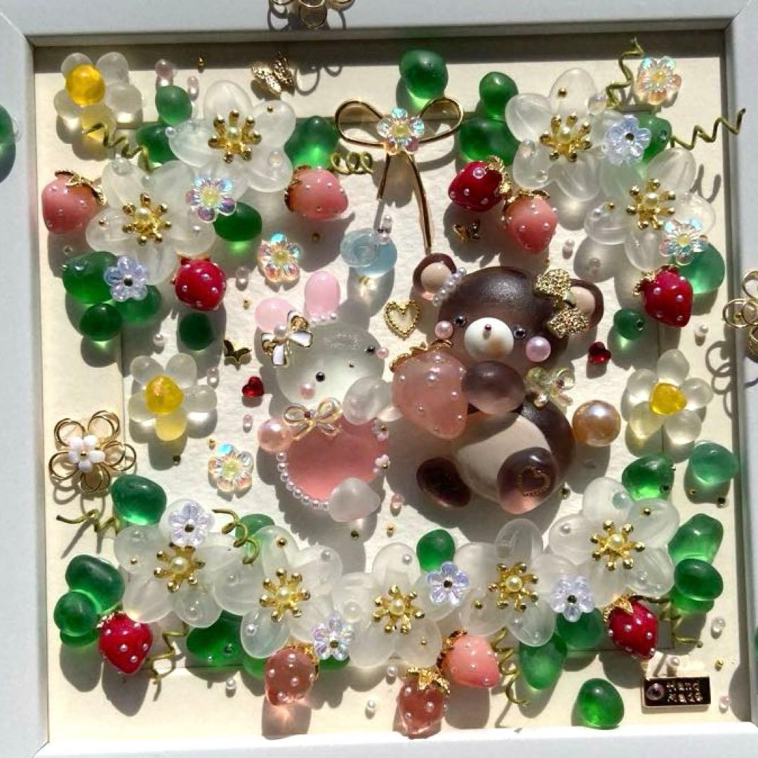 ♡いちごの中でいちごプレゼント♡シーグラスアート おおきなくまさん＆うさぎさん
