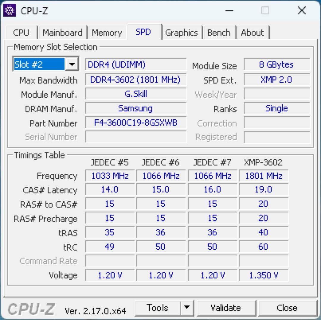 G.SKILL F4-3600C19D-16GSXWB メモリ(8GB×2)