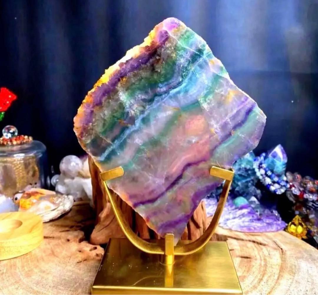 フローライト 超レア 原石 両面虹入り 天然石 台座付き パワーストーン 一点物