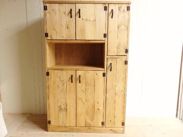 サイズオーダー可！スリム6扉キャビネット●ナチュラルブラウン無垢材●受注製作