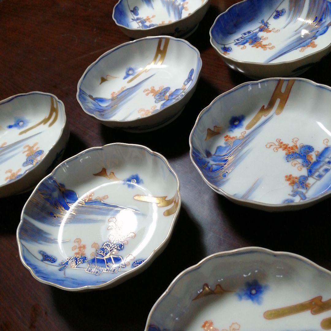 古伊万里　金彩膾皿　8枚　15cm　幕末〜明治期