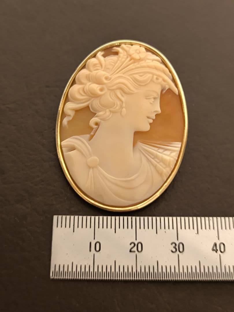 イタリア製 カメオ 14K 585 金 ゴールド ブローチ ペンダントトップ