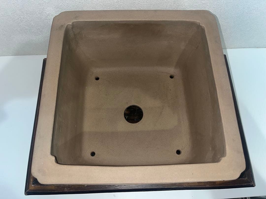 だ*ん様 希少！古鉢！懸崖鉢　正方　中国宜興　ラン鉢　盆栽鉢　古鉢　落款　時代