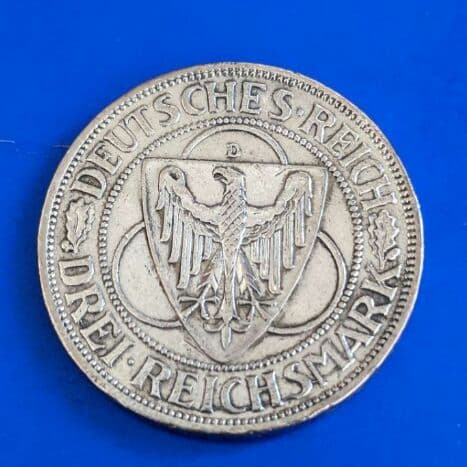 稀有 ワイマール共和国3ライヒスマルク銀貨（ラインラント進駐軍撤退記念5枚