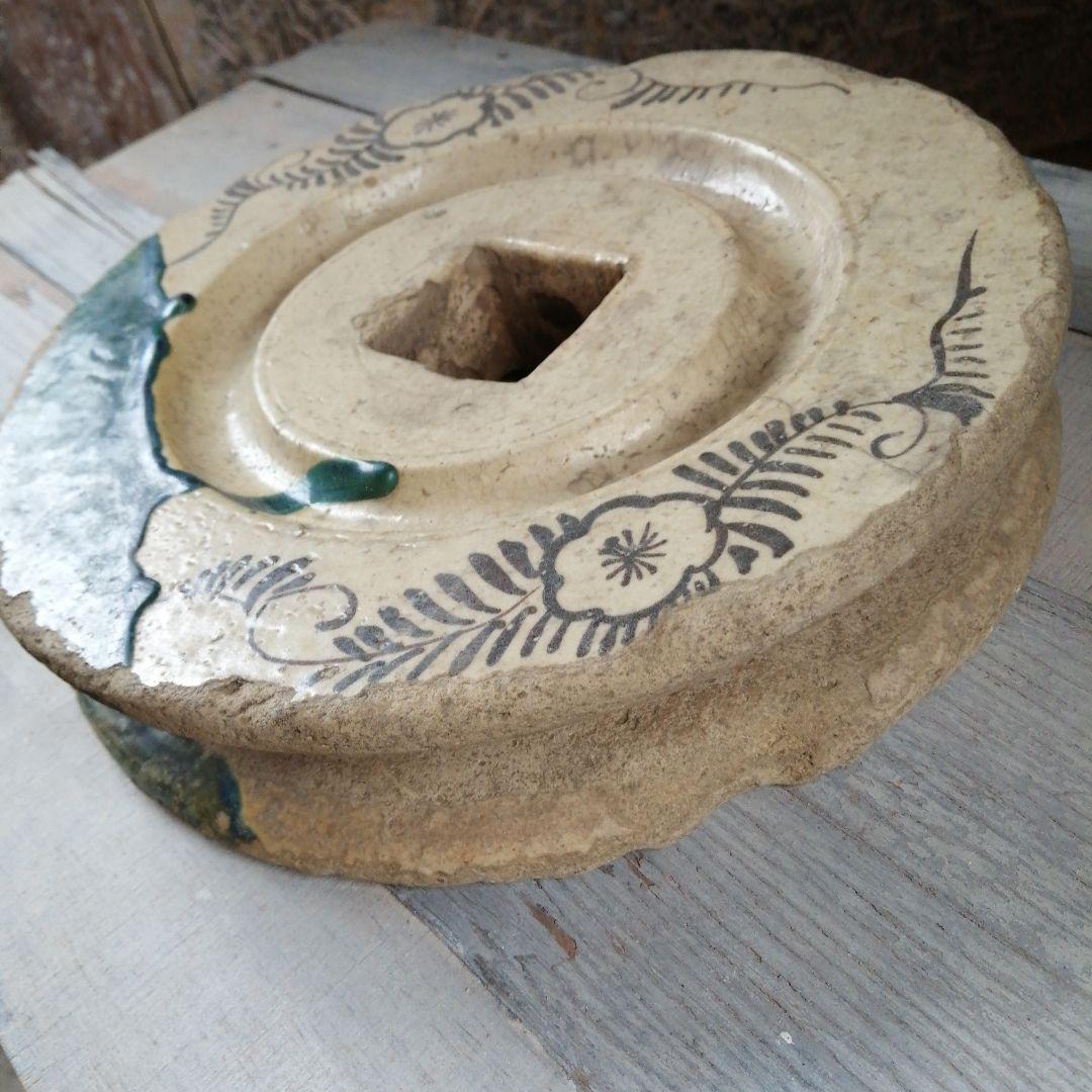 瀬戸焼　織部滑車形瓶敷　28.5cm　江戸後期〜明治期