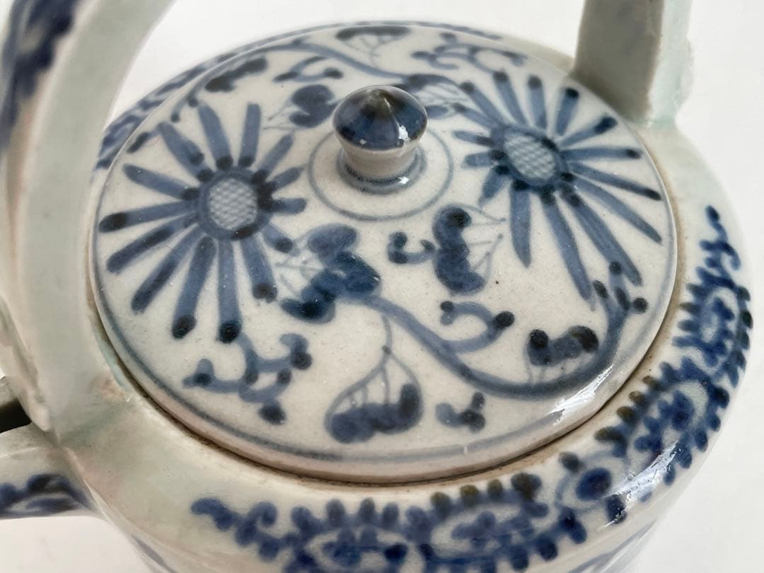 骨董　アンティーク　古伊万里　染付　花唐草文様　銚子　酒器　注器　ポット　急須