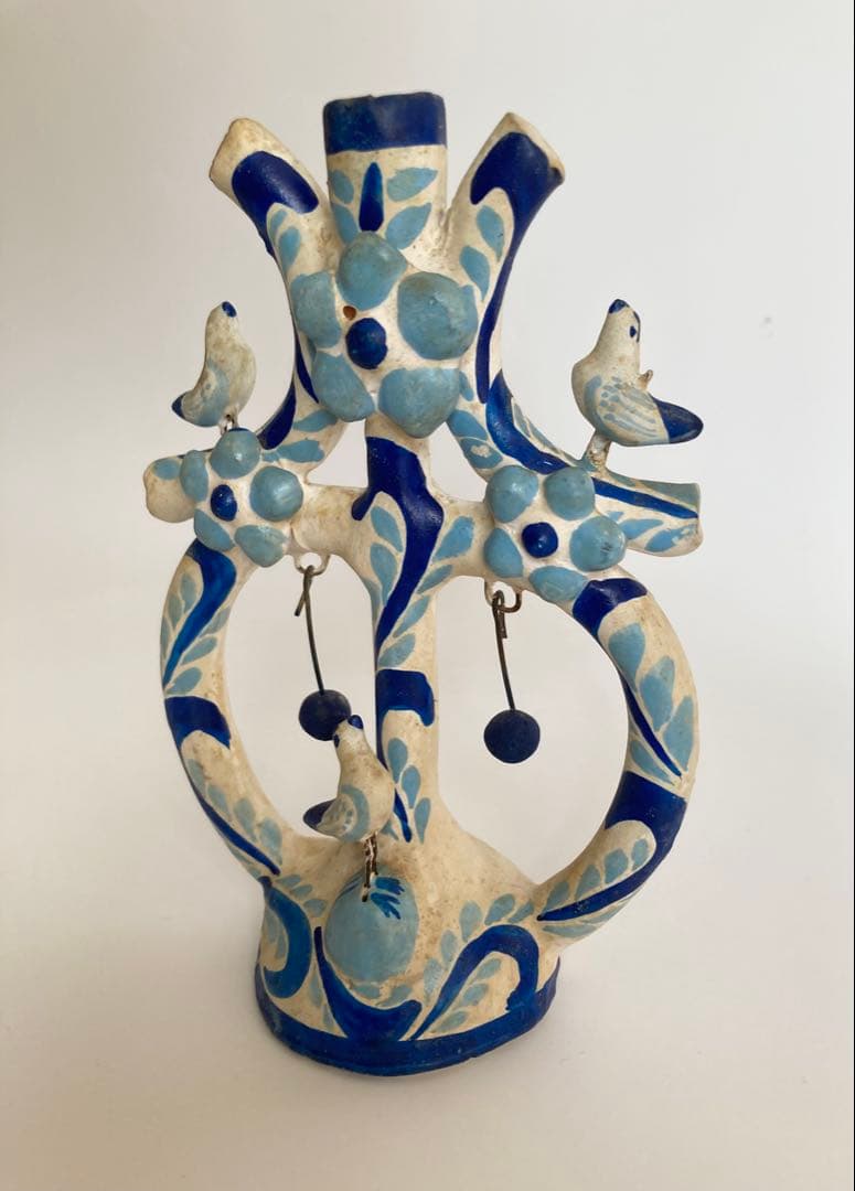 メキシコ民藝 生命の樹 ツリーオブライフ 燭台　ブルー