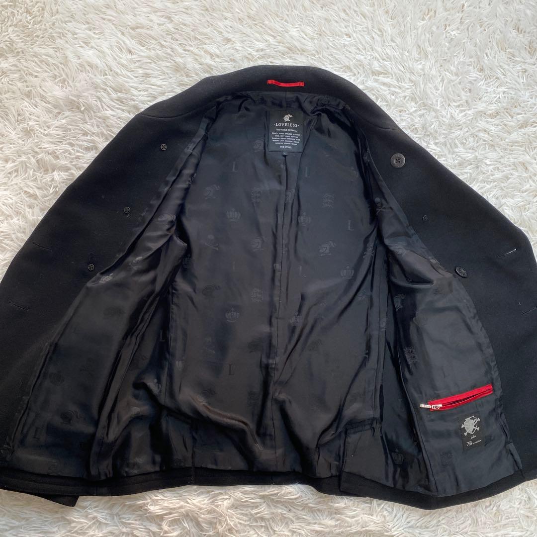 極美品　LOVELLESS ラブレス　ブラック　ピーコート　L スカル　刺繍　黒