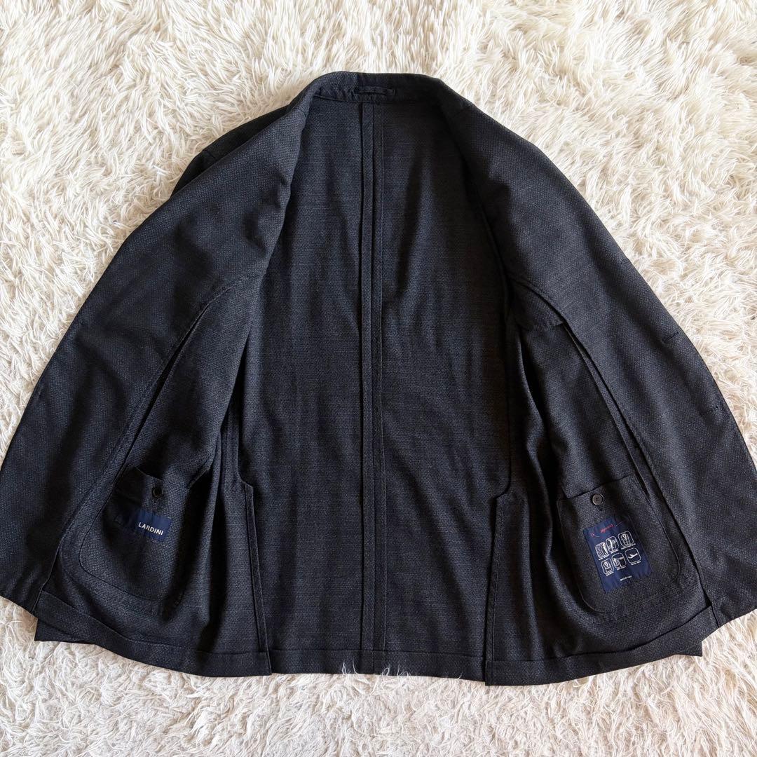 <美品>LARDINI easy wear新ロゴ ダークグレー ウールスーツ54