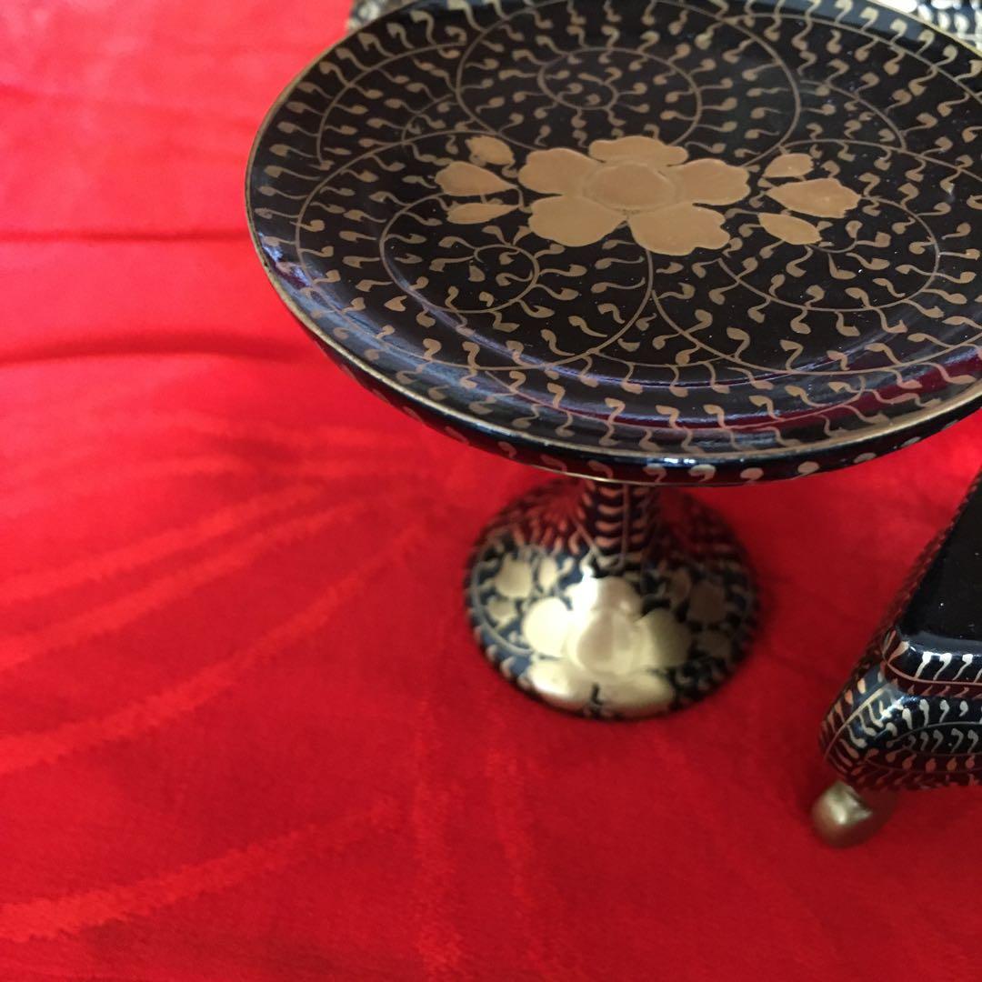 アンティーク　吉野雛　5段段飾り雛道具　唐草牡丹蒔絵【御膳　菱台　三宝　花入錫】