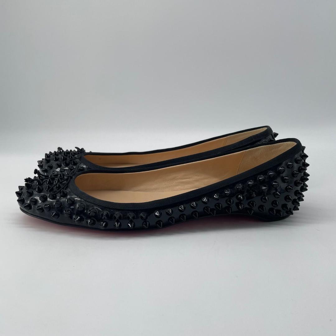 16516✨クリスチャンルブタン スタッズ リボン フラットシューズ ブラック