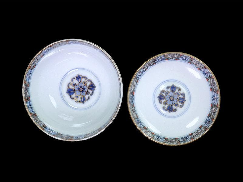 古伊万里　金襴手　鳳凰に宝珠　花唐草の図　蓋茶碗　E878AS-DCo