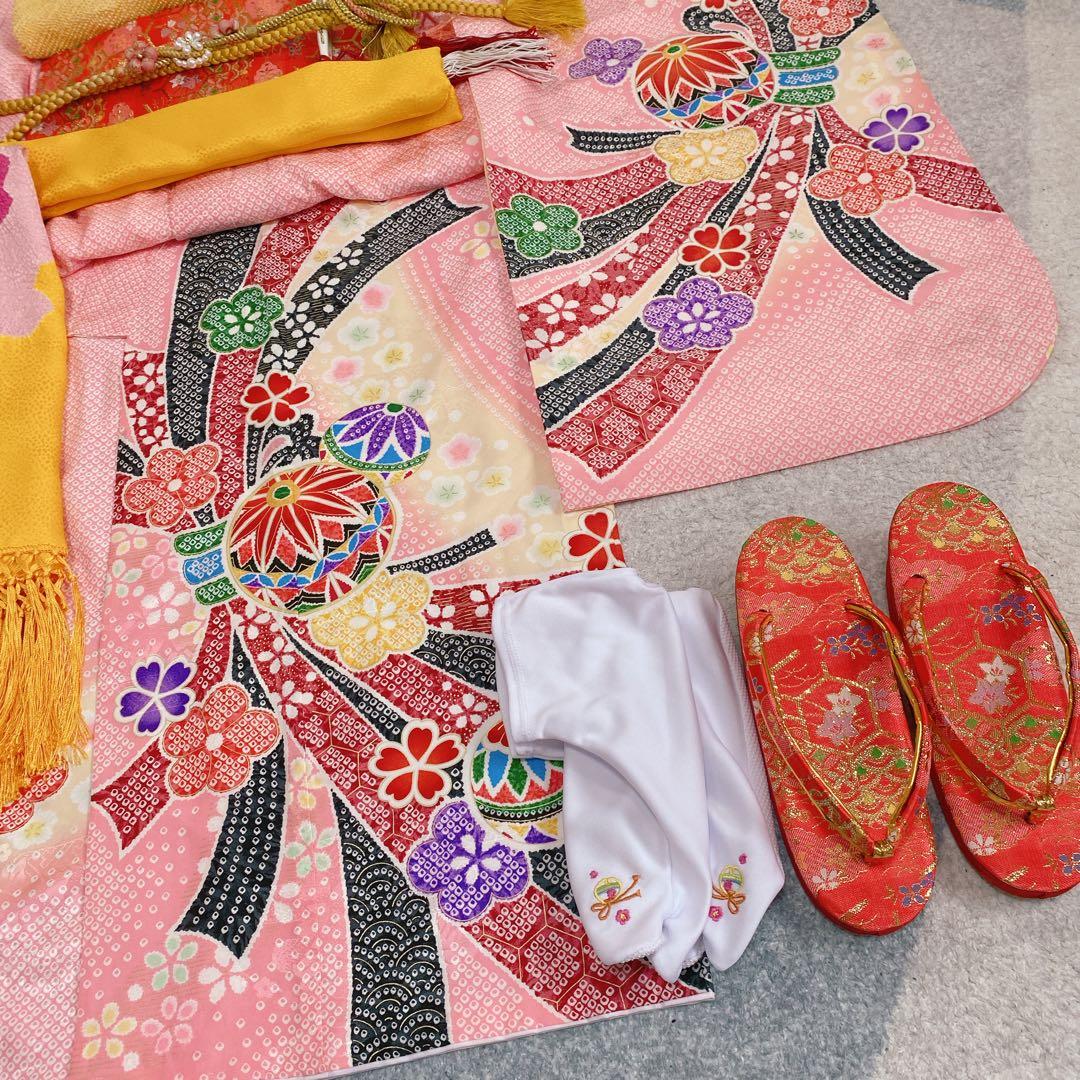 七五三 7歳 正絹 着物 長襦袢 作り帯 バッグ 草履 フルセット