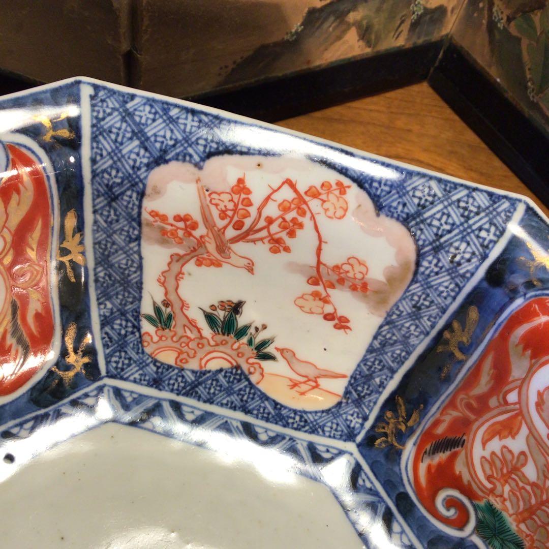 388 古伊万里 極上献上手 鳳凰 に花尽くし紋様 8角書き分け鉢 1客