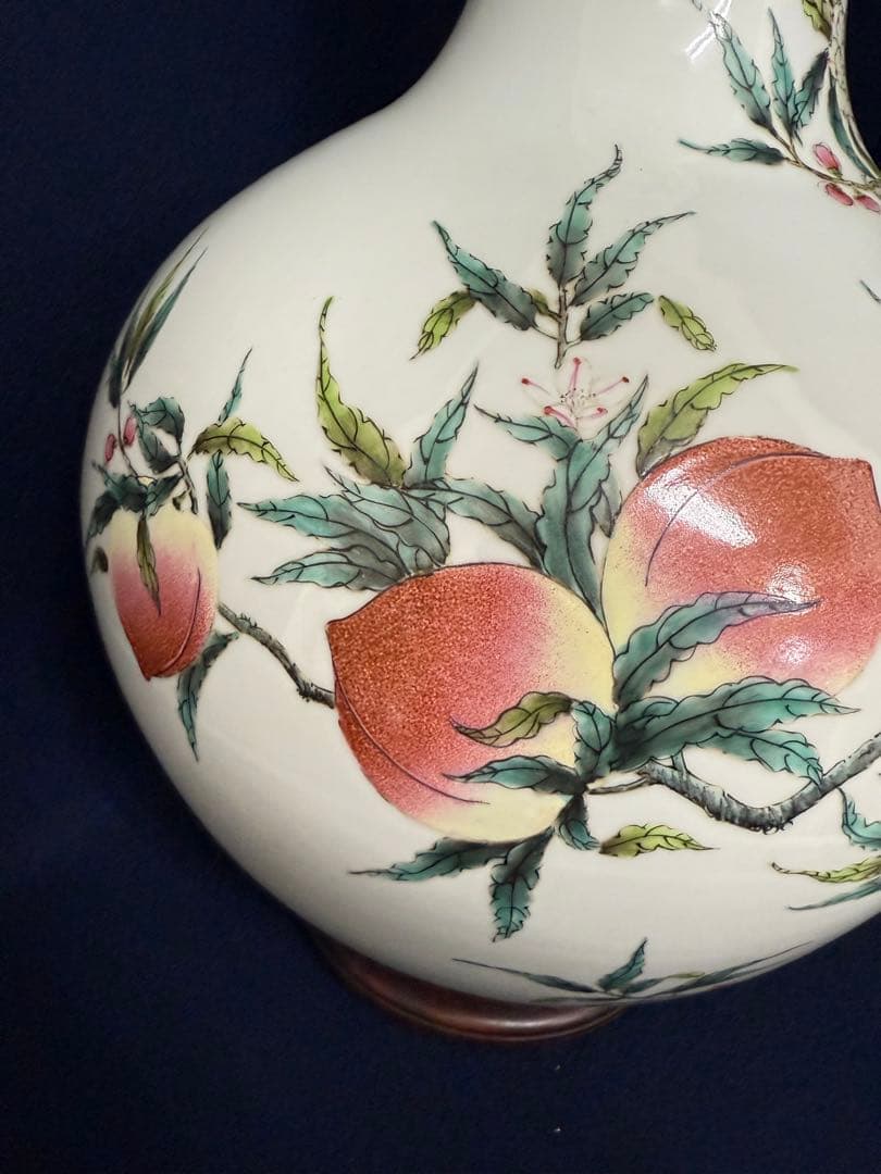 大清乾隆年製 大振り 粉彩 桃家紋 花器 花瓶 華道具 時代 古玩 蔵出 骨董品