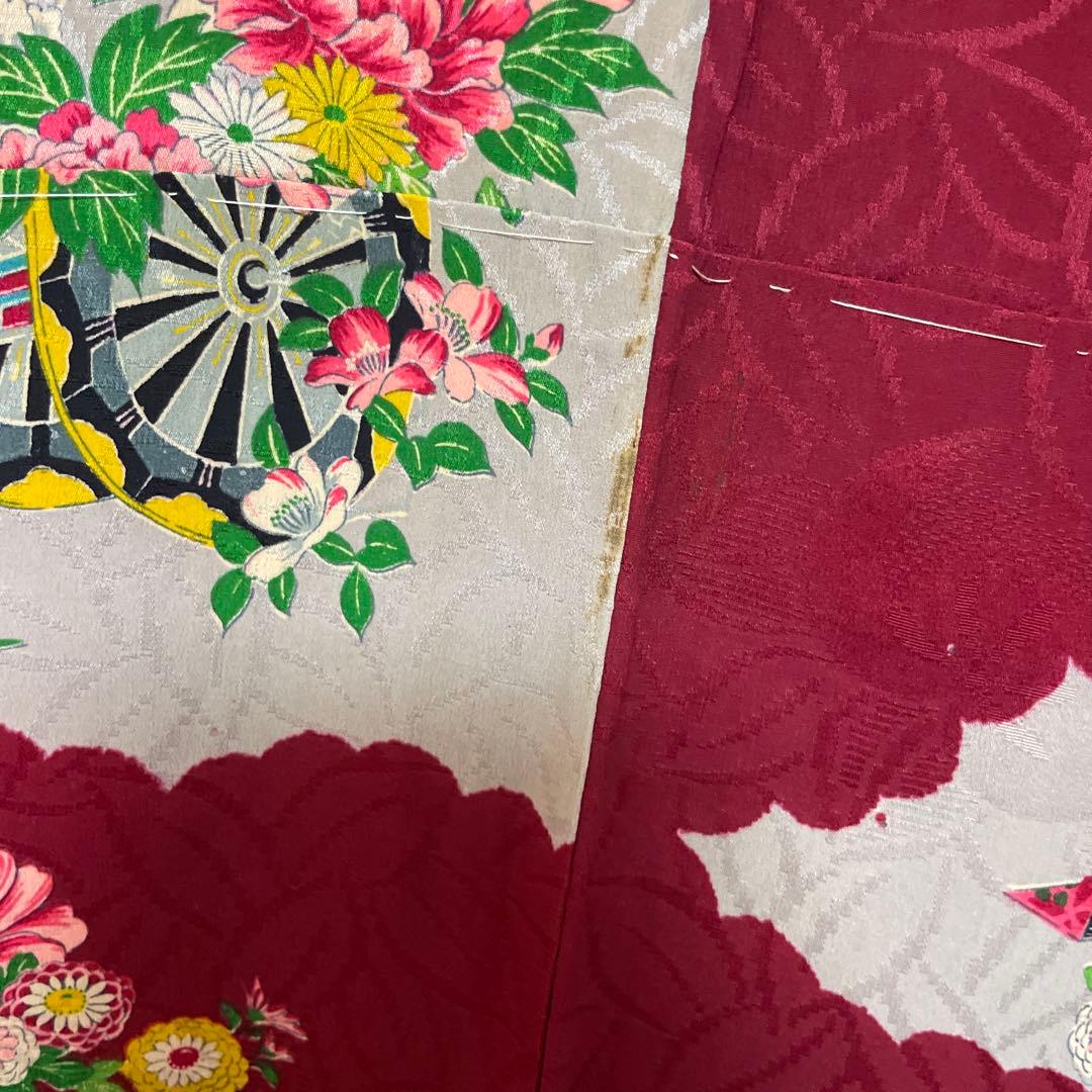 アンティーク大正ロマン　レア花づくしの着物　七五三着物　十三詣りアンティーク着物