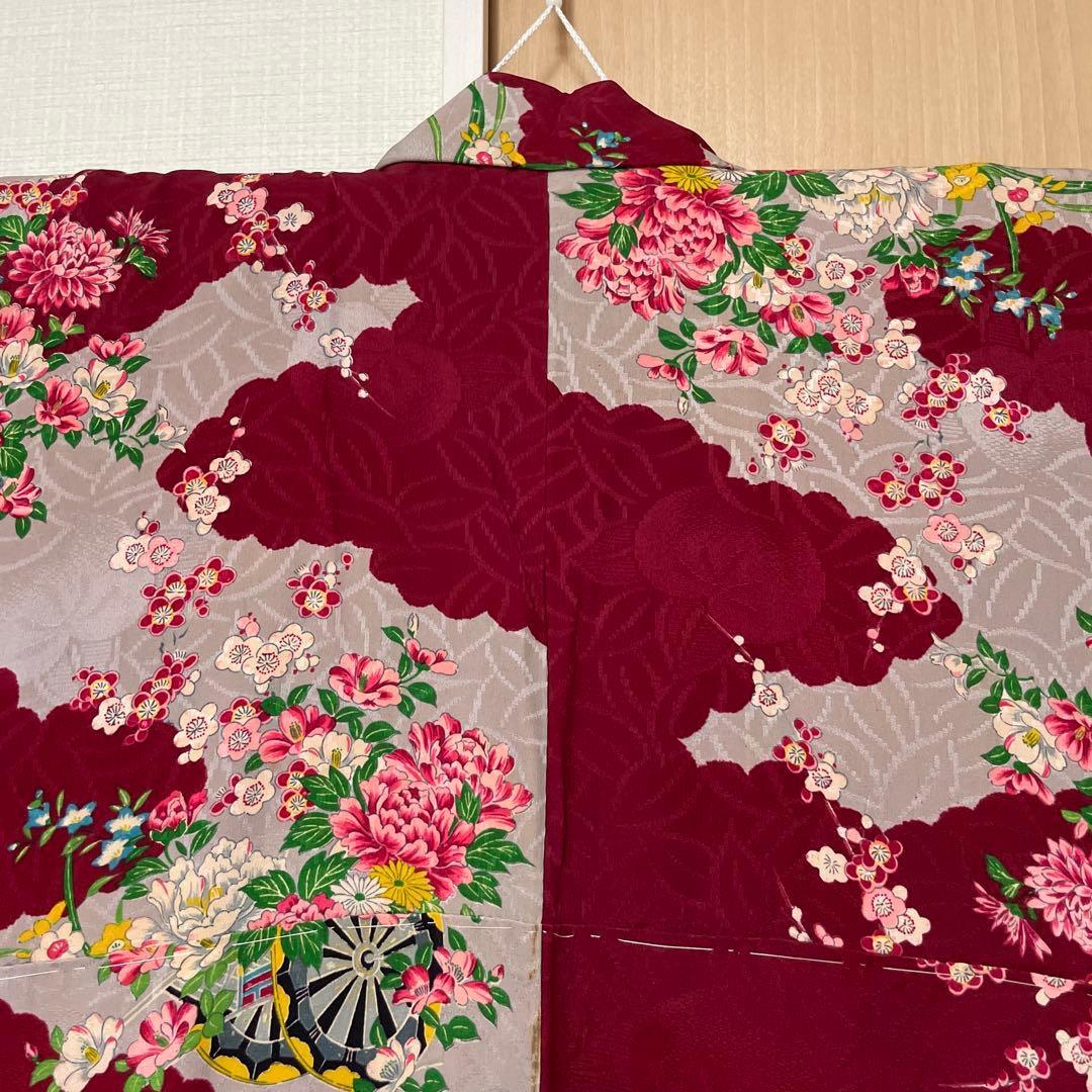 アンティーク大正ロマン　レア花づくしの着物　七五三着物　十三詣りアンティーク着物