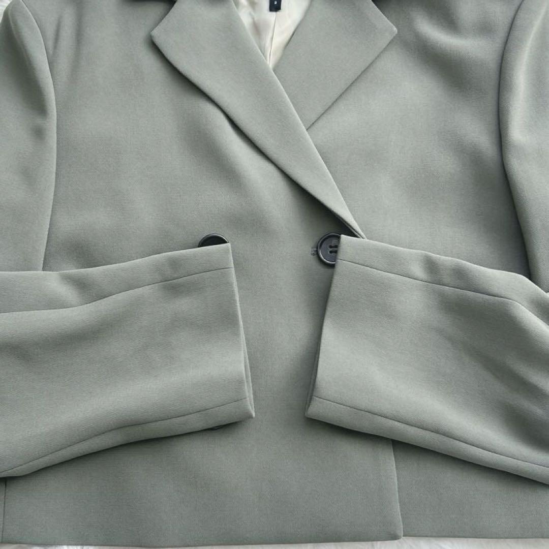 セオリー★クロップドダブルジャケット ショート丈　カーキ　M