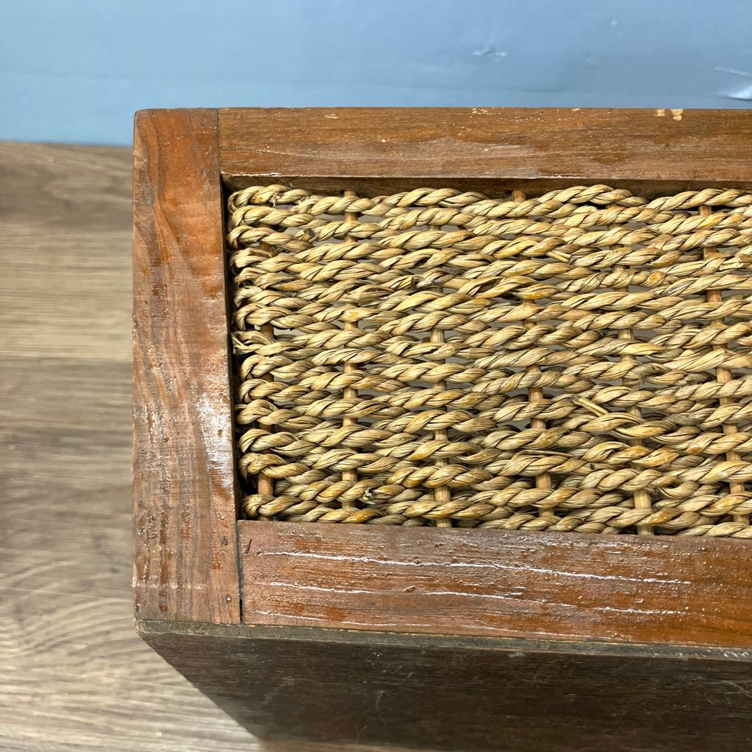 4F 木製フレーム 編み込みバスケット 収納かご アンティーク調 天然素材