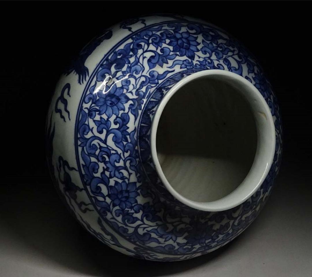 中国古玩 元染 染付 雲龍紋 大壺 高約29cm 唐物 時代物 c05390