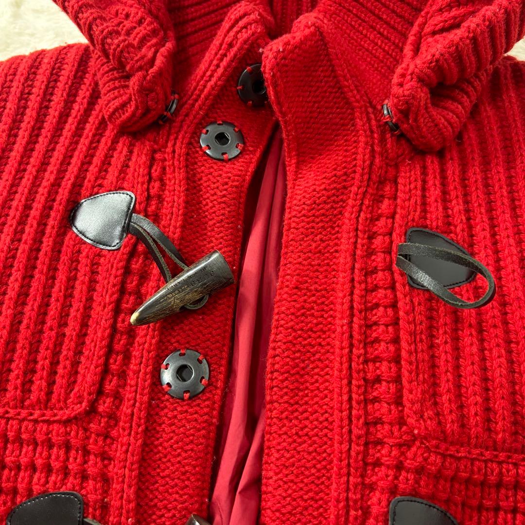 バーバリーブラックレーベル フード付き赤ニット ダッフルコート M 2way