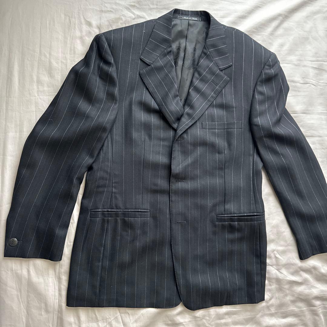 ヴェルサーチ スーツ ストライプ 裏地メデューサ 総裏 黒