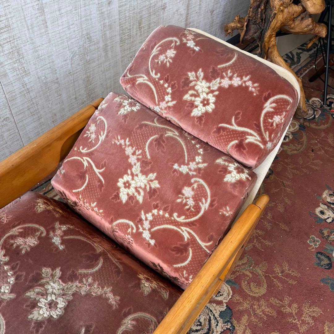 昭和レトロ カリモク 花柄ベロア リクライニングチェア 一人掛けソファー ロビー