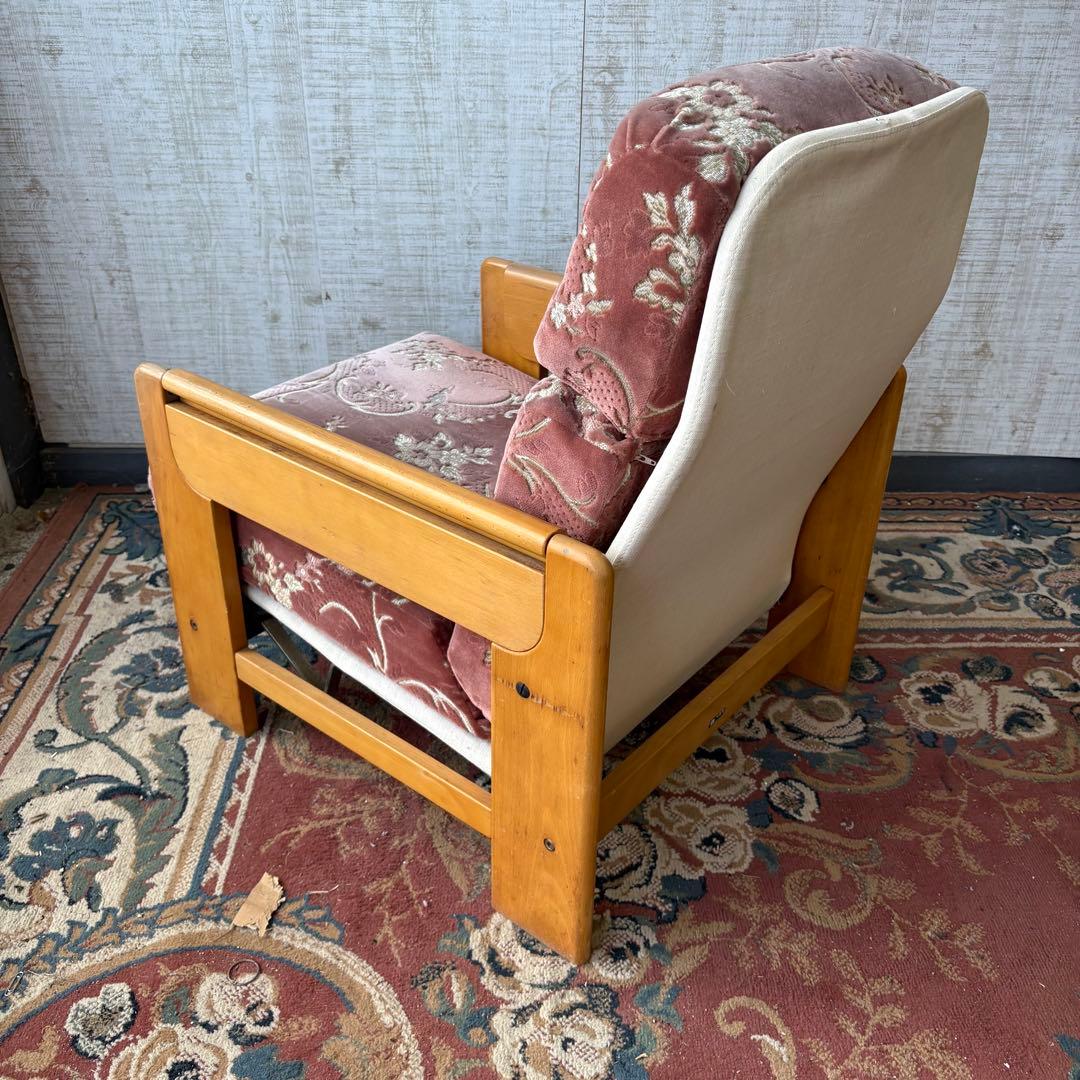 昭和レトロ カリモク 花柄ベロア リクライニングチェア 一人掛けソファー ロビー