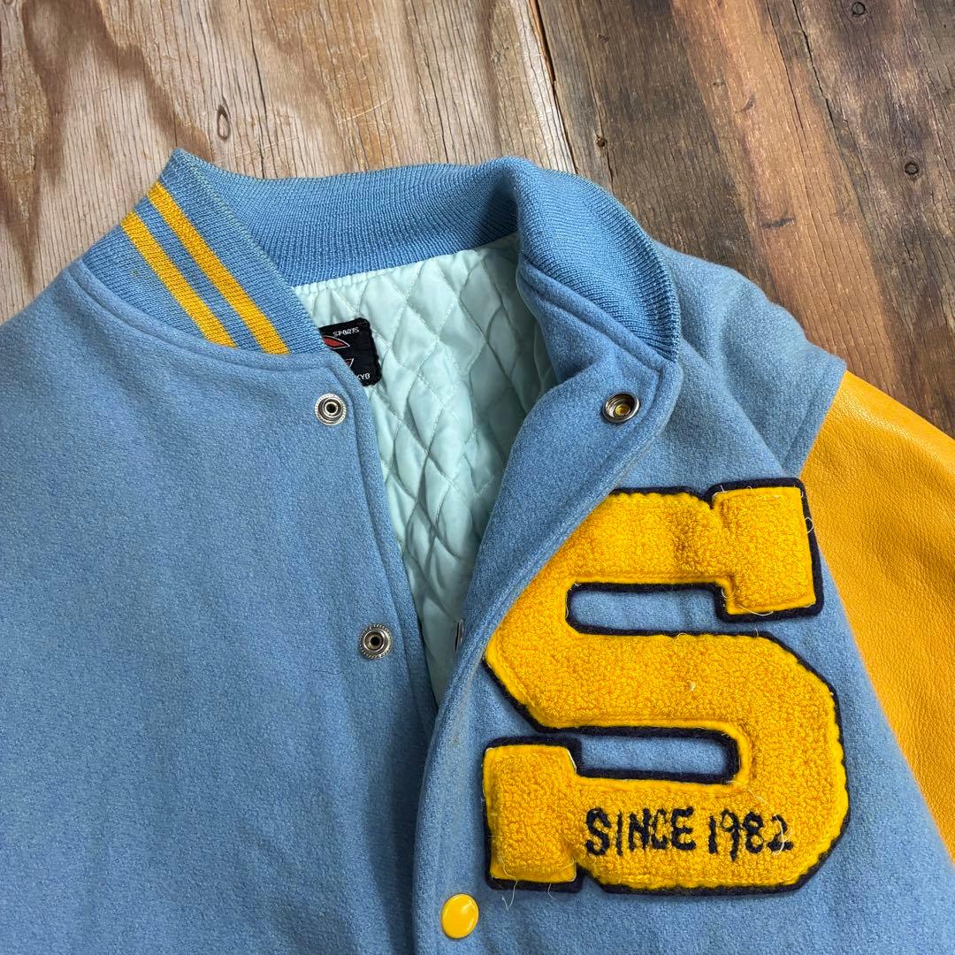 80s スタジャン バーシティ ジャケット ブルー VINTAGE 日本製 本革