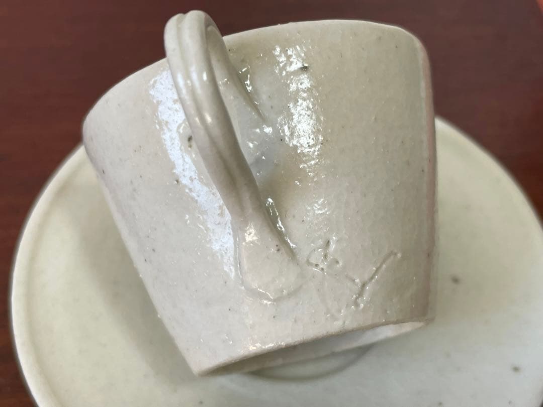 作家物　陶芸家　内田鋼一　白釉　 カップアンドソーサー　デミタス　銘あり