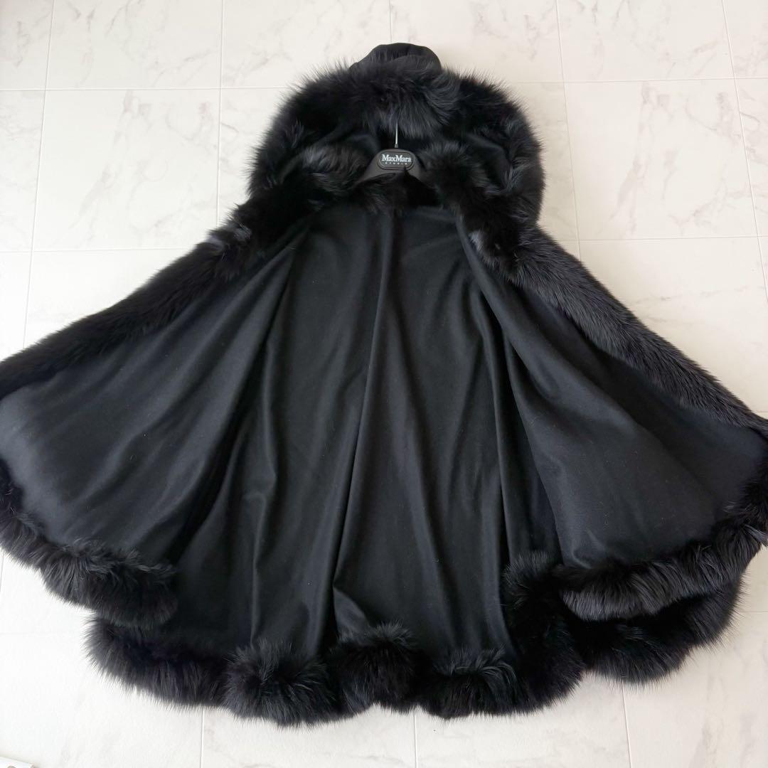最高級✨艶感 カシミヤ100% フォックファー フーディーポンチョ　極美品　黒