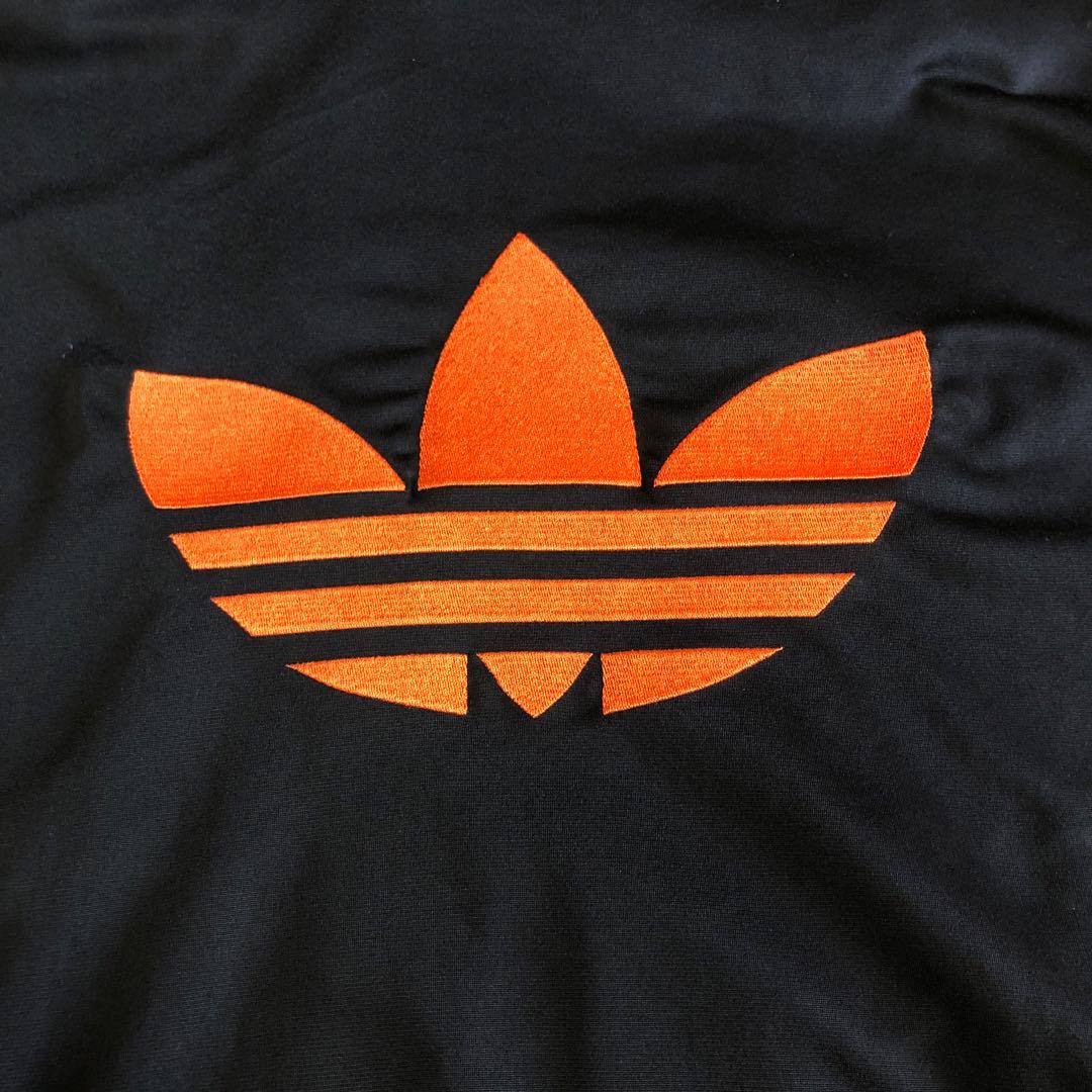 80s⭐️adidasトラックジャケット L 刺繍ロゴ vintage 黒オレンジ