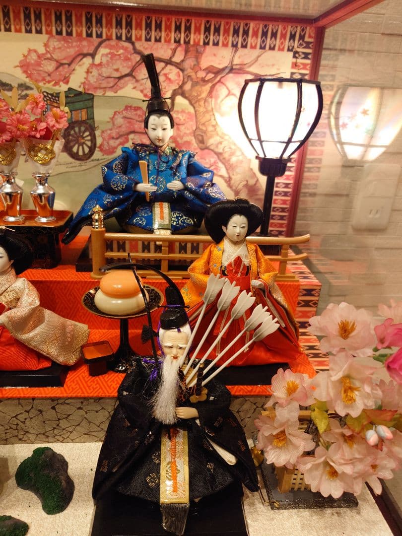 伝統的ひな人形セット ７体入り☆オルゴール　ぼんぼん灯り
