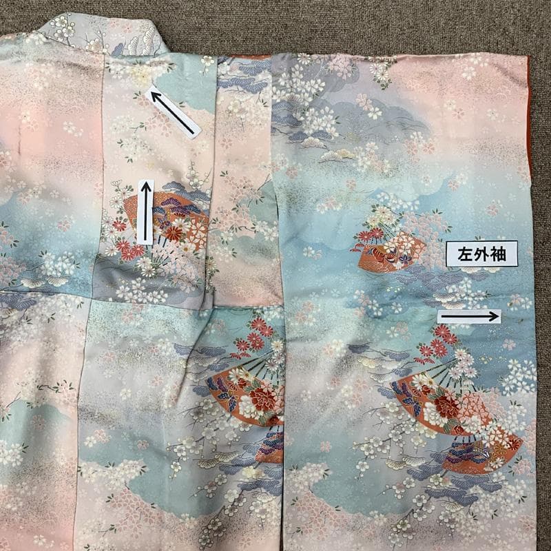 504ag18,お小物類□七五三 七歳 女児 着物&袋帯 桜 梅 松 扇□