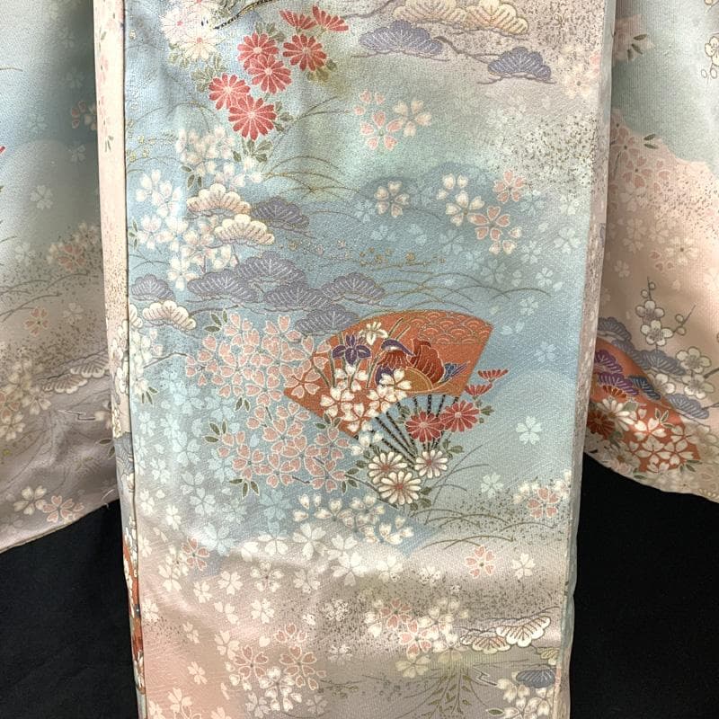 504ag18,お小物類□七五三 七歳 女児 着物&袋帯 桜 梅 松 扇□